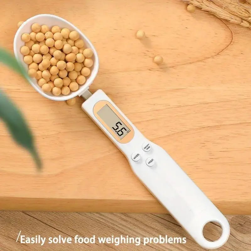 White digital measuring spoon scale for precise kitchen use