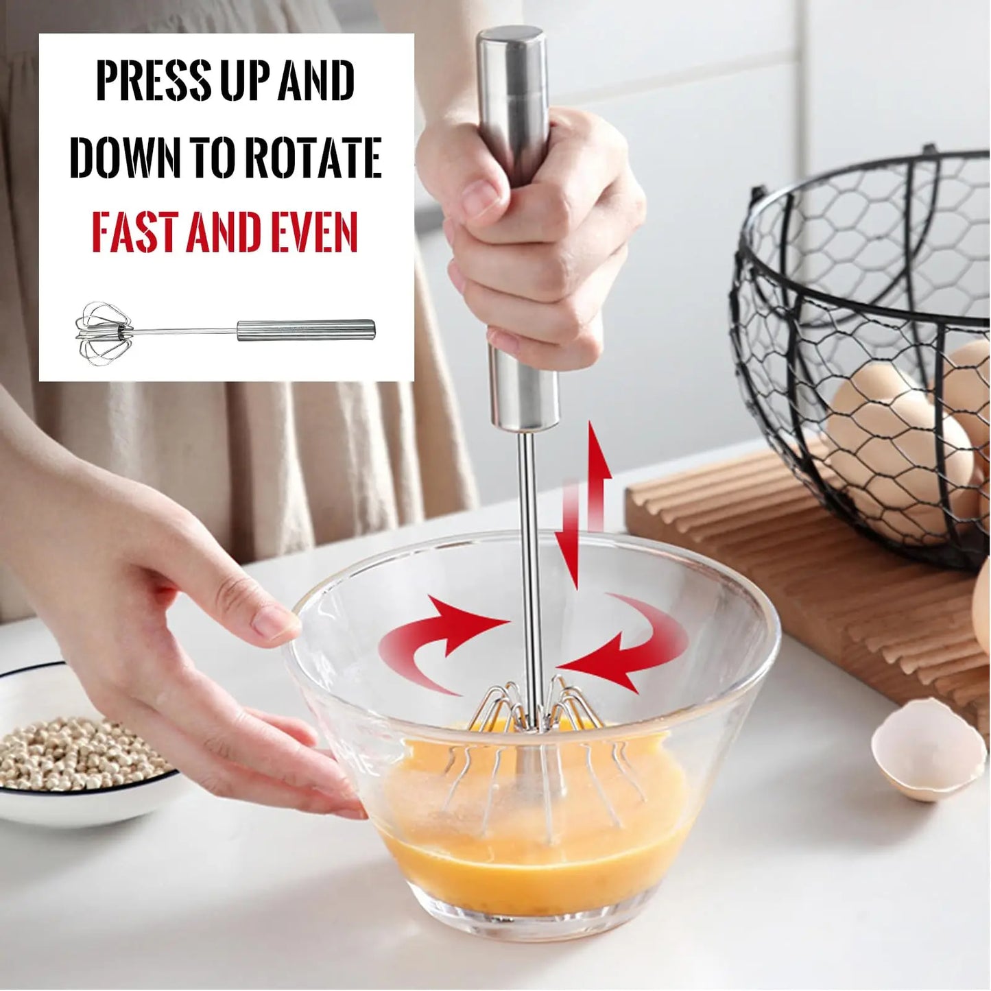 Effortless and easy-to-use mixer whisk tool for quick, smooth mixing and whisking in various kitchen tasks