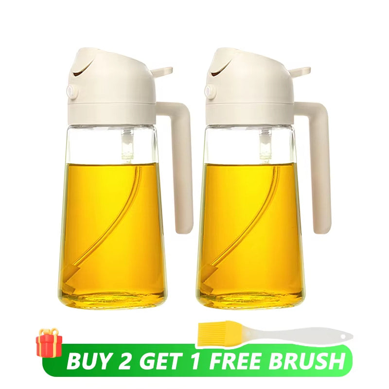 Set of 2 white oil sprayer and pourer bottles for healthy and efficient kitchen use