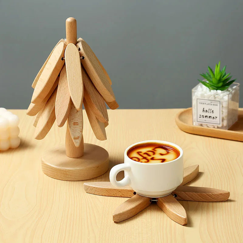 Wooden tree design heat resistant trivet pad for pots and pans in light color