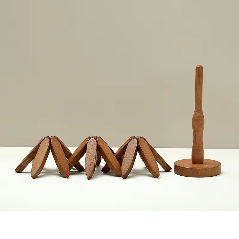 Wooden tree design heat resistant trivet pads for pots and pans, showing four separate pieces for individual uses.