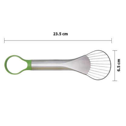Accurate size guide showing the dimensions of the 2-in-1 avocado slicer, helping customers understand the compact design and space-saving features of the tool