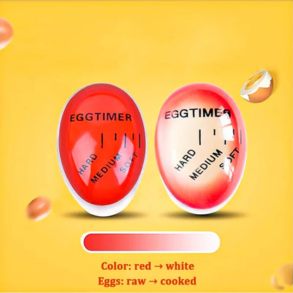 Color-changing egg timer demonstrating three distinct cooking levels for eggs: soft, medium, and hard boiled