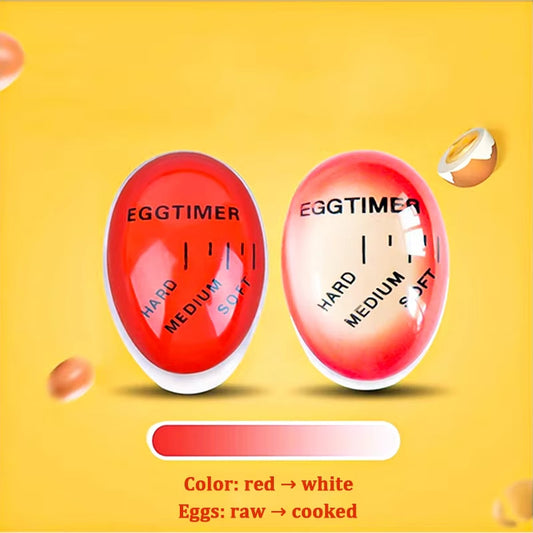 Color-changing egg timer demonstrating three distinct cooking levels for eggs: soft, medium, and hard boiled