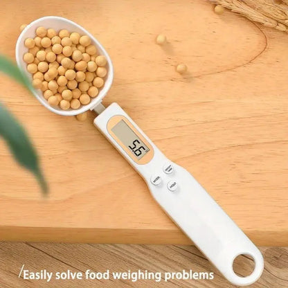 White digital measuring spoon scale for precise kitchen use