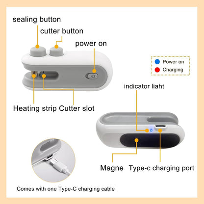 Detailed view of mini bag sealer parts and ergonomic design