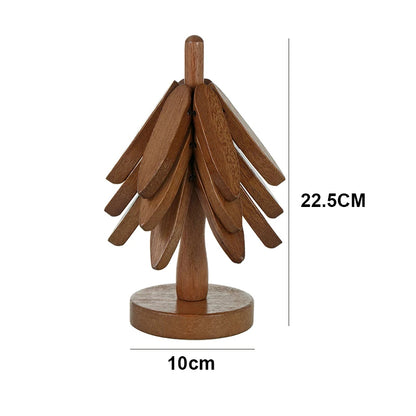 Wooden tree design heat resistant trivet pad for pots and pans, showing product dimensions