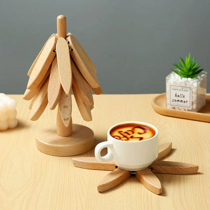 Wooden tree design heat resistant trivet pad for pots and pans in light color