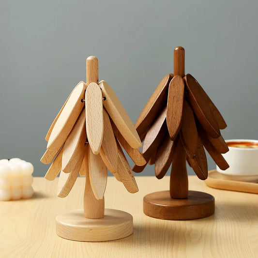 Wooden tree design heat resistant trivet pads for pots and pans in two distinct colors