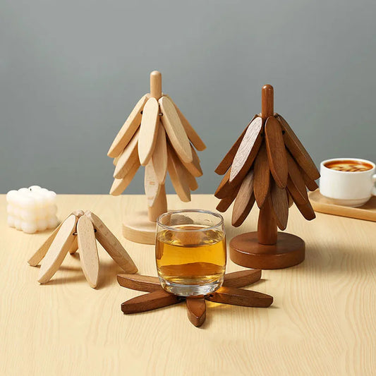 Wooden tree design heat resistant trivet pads for pots and pans in two color options